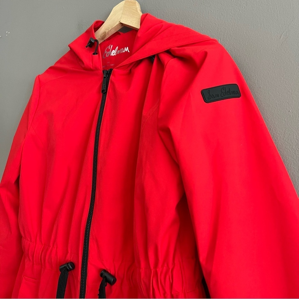 Sam Edelman Women's Hooded Fill Zip Rain Jacket Water Resistant Stretch Red XS - Picture 5 of 16